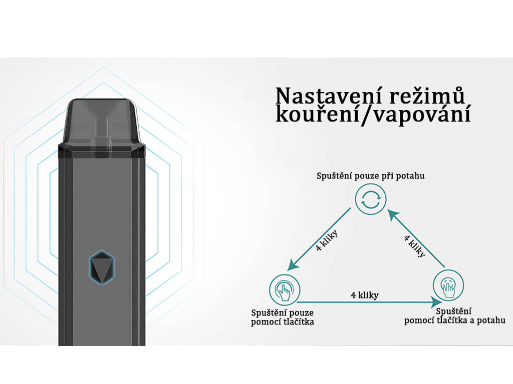 Pod e-cigareta ZQ Xtal PRO nastavení režimů kouření elcigon.cz